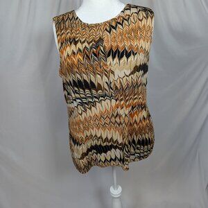 Black, Orange, Tan Marble-effect Sleeveless Top  THE TRAVEL COLLECTION 1X
